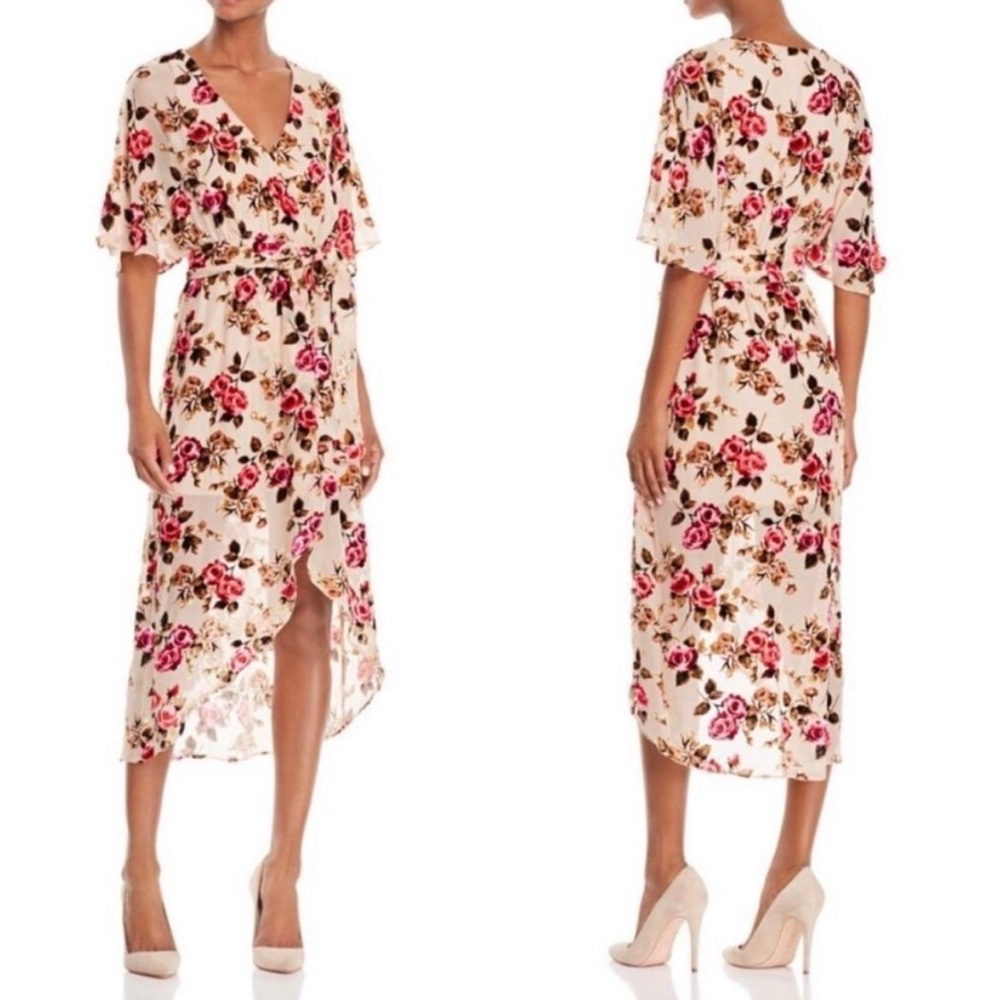 Alice + Olivia Clarine Floral Midi Dress Wrap Velvet Burnout Natural/Mul…